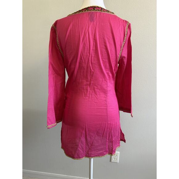 INC Pink Beaded Tunic Coverup boho festival resort vacation Embroidered  sz 6 - Picture 4 of 10